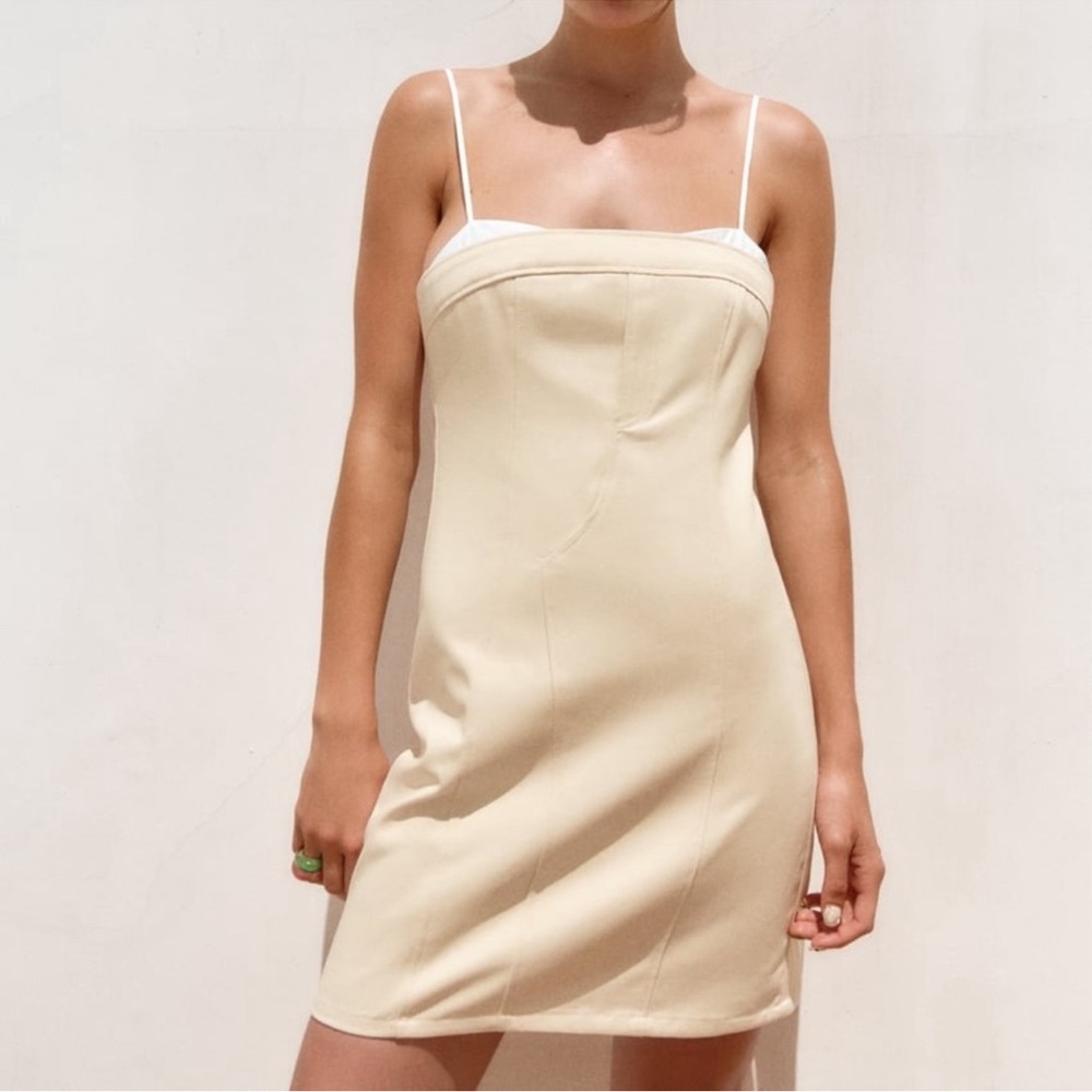 Zara Cream denim mini dress with white straps